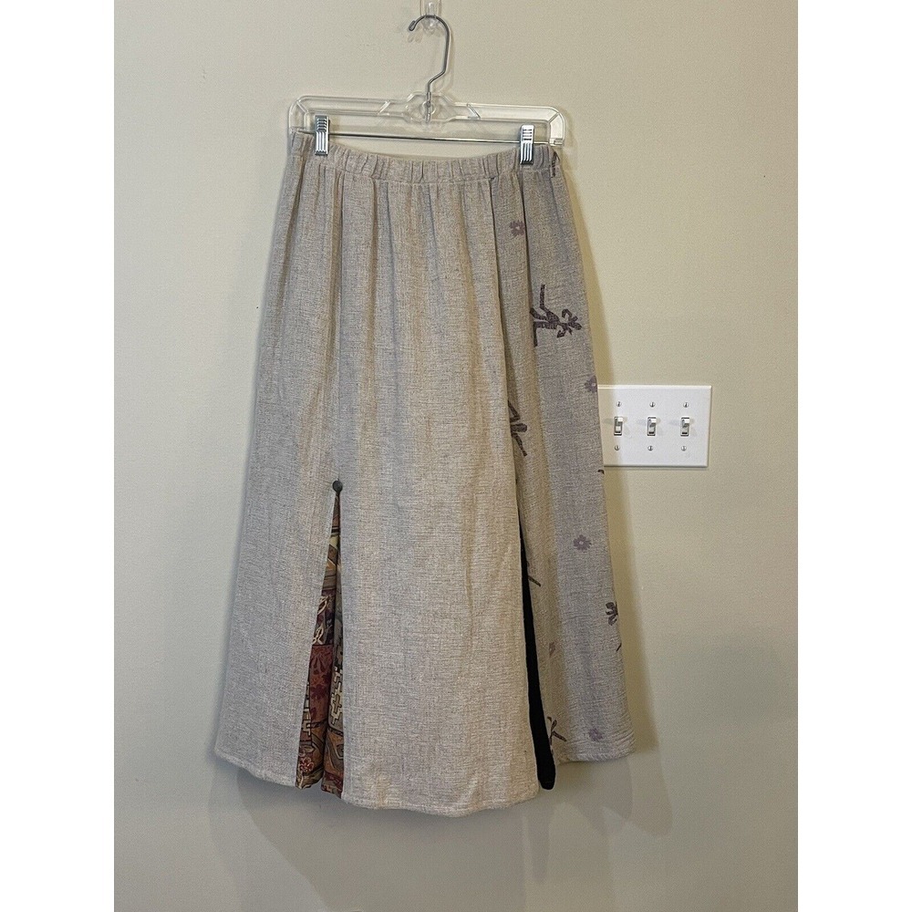 Vintage Donna Jessica Art To Wear Boho Maxi Embroidered Skirt Size 2 Flax‎ Silk